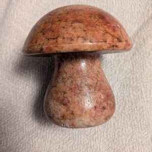 Vintage Mid-Century Hand Carved Mushroom Paperweight Alabaster Rough surface